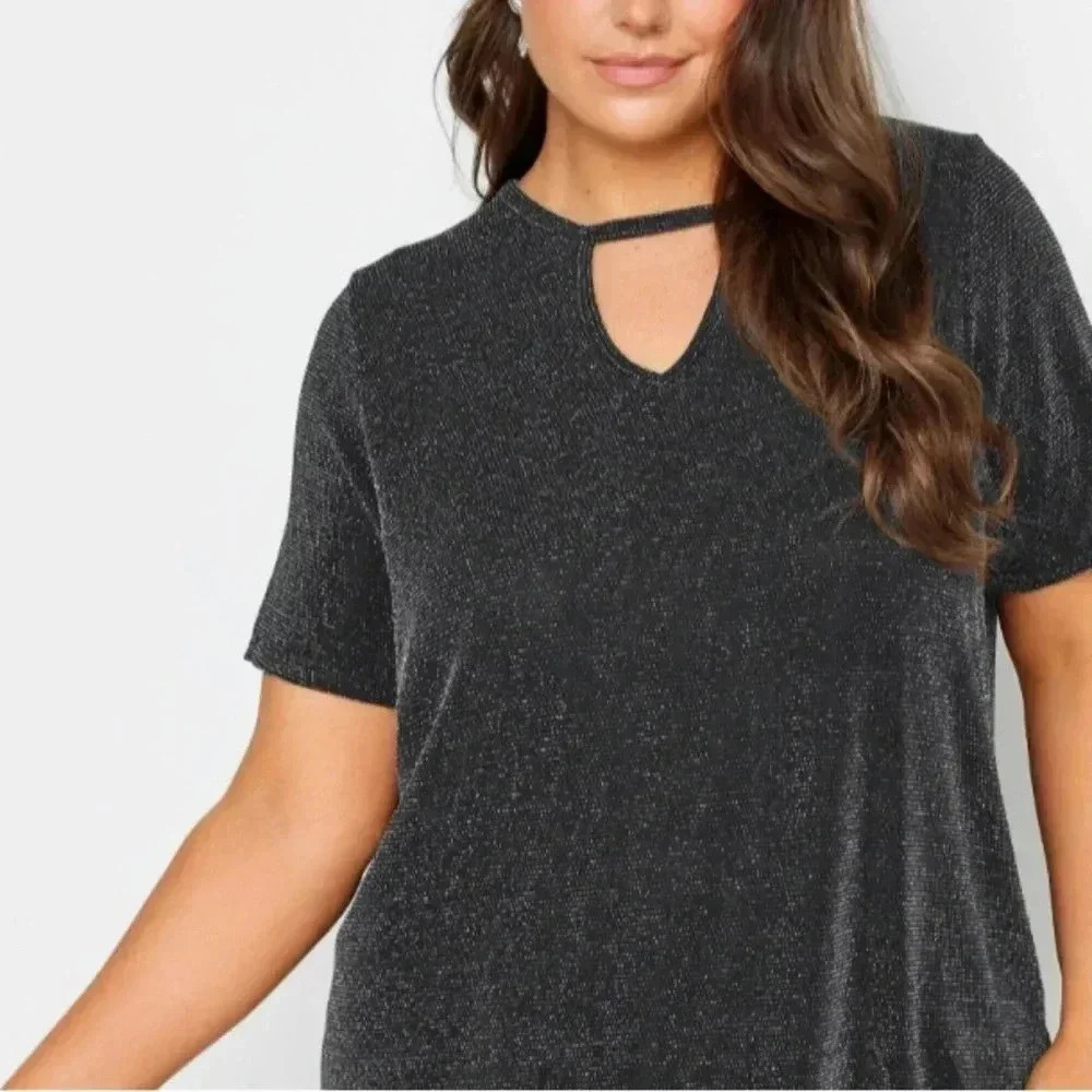 🆕Cut Out High Neck Form Glitter Top 3X🆕